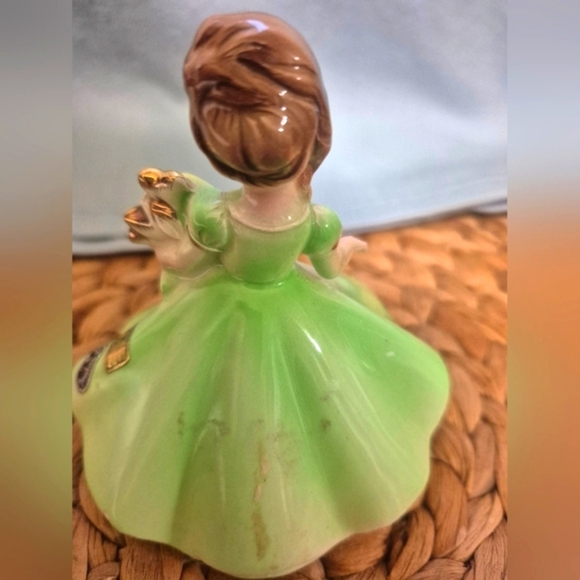 Vintage Josef Originals Mary Rose Figurine Green Dress,May, Pink Stone October - Picture 5 of 6